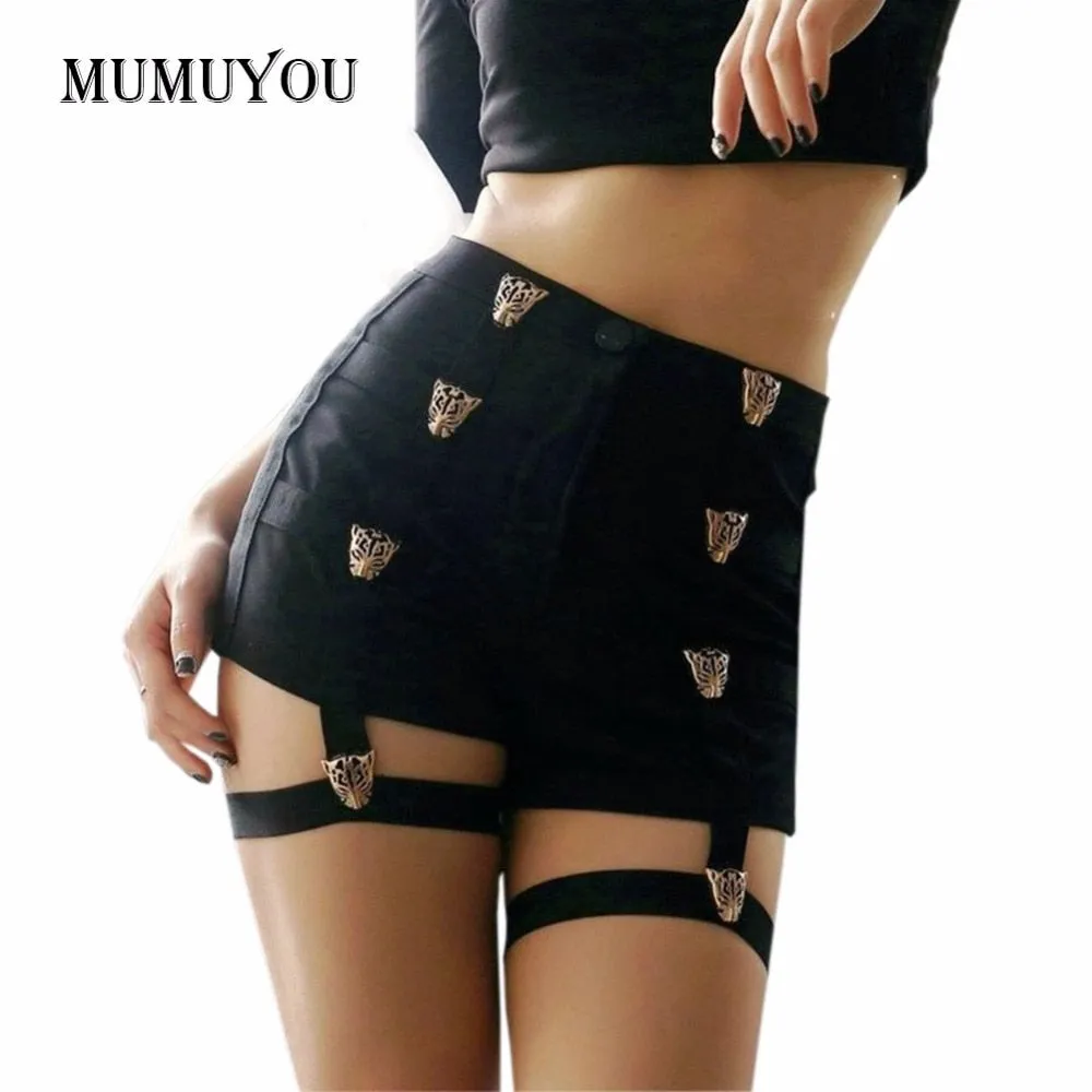 Hot Goth Sexy Shorts High Waist Punk Rock Goth Bandage Hollow Out Dance Club Hot Short Pants