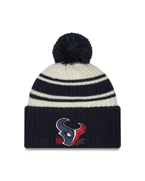 Houston Texans New Era 2022 Sideline - Sport Cuffed Pom Knit Hat - Cream/Navy
