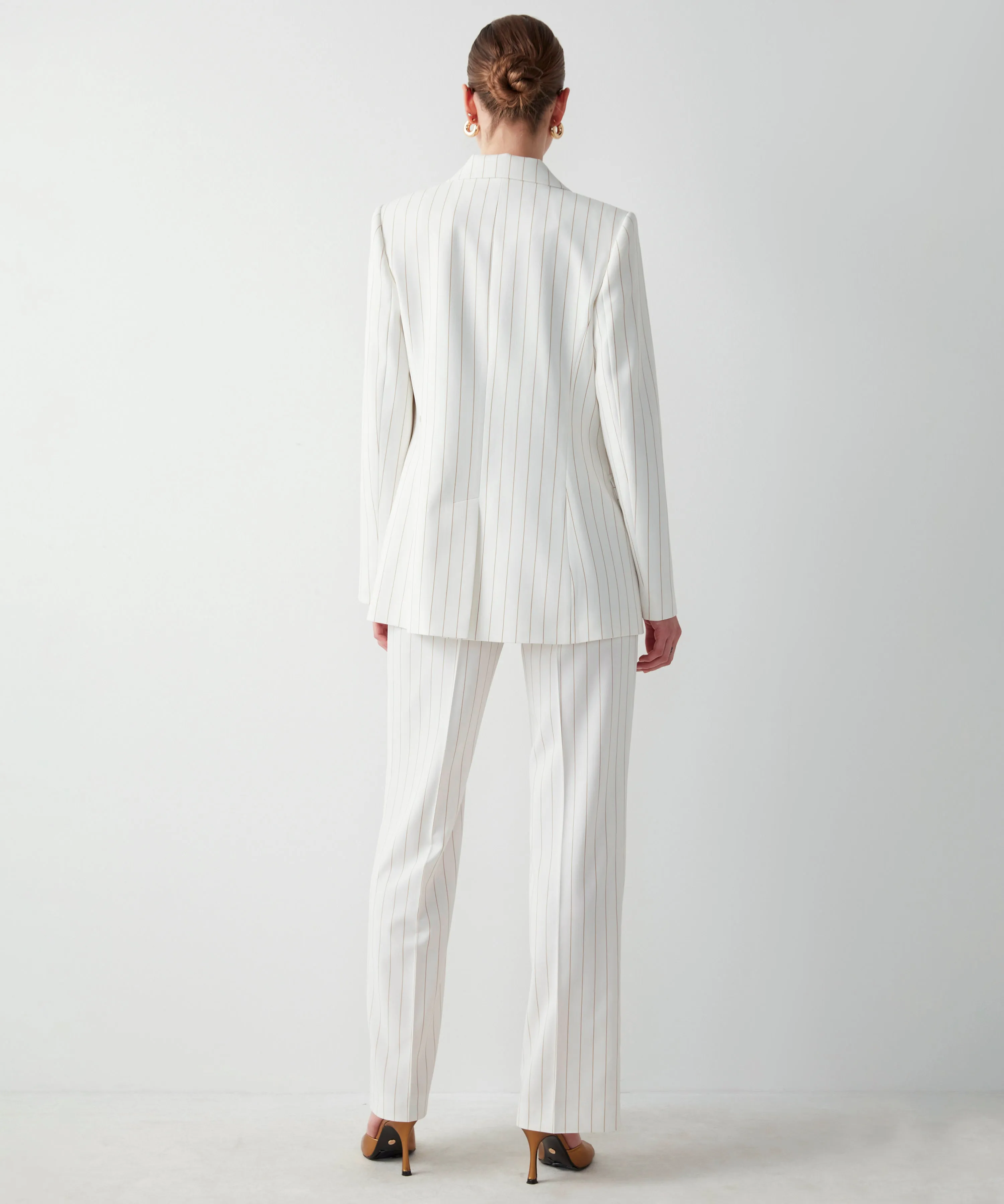 Ipekyol Striped Blazer With Adjustable Grosgrain Detail Ecru