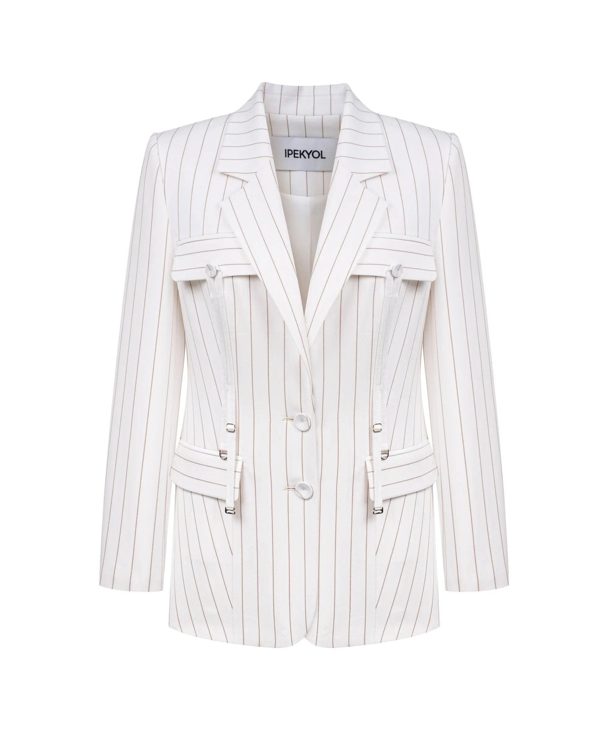 Ipekyol Striped Blazer With Adjustable Grosgrain Detail Ecru