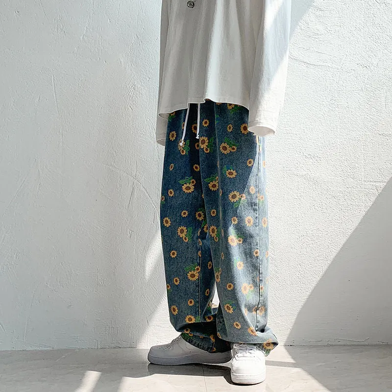 Jinquedai  Hip Hop Men's Graphic Printed Jeans Woman Autumn Fashion Trousers Casual Oversize Korean Streetwear Male Pants