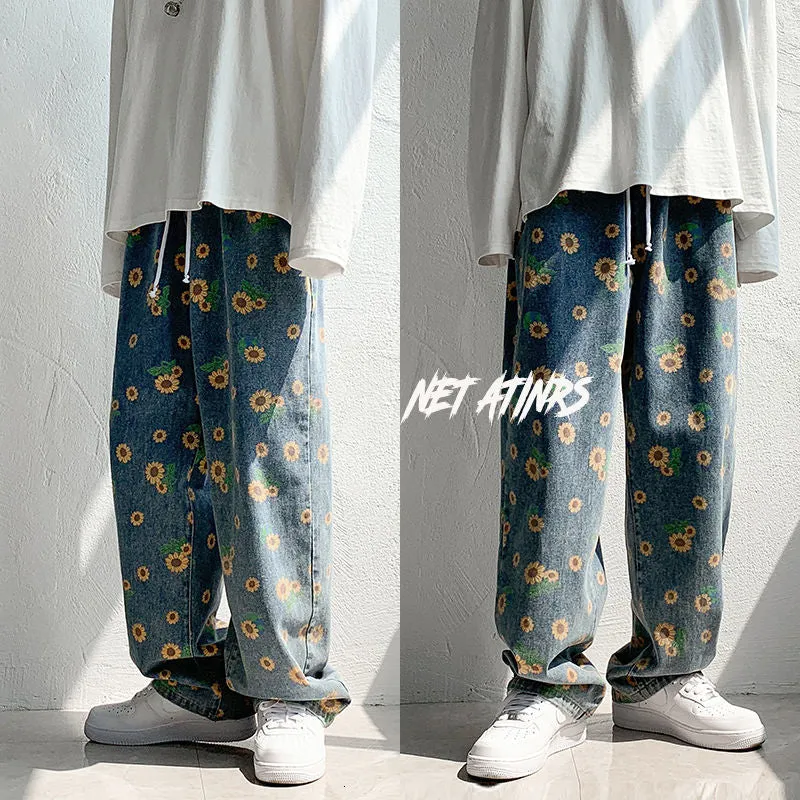 Jinquedai  Hip Hop Men's Graphic Printed Jeans Woman Autumn Fashion Trousers Casual Oversize Korean Streetwear Male Pants