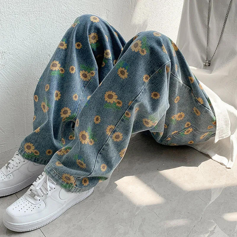Jinquedai  Hip Hop Men's Graphic Printed Jeans Woman Autumn Fashion Trousers Casual Oversize Korean Streetwear Male Pants