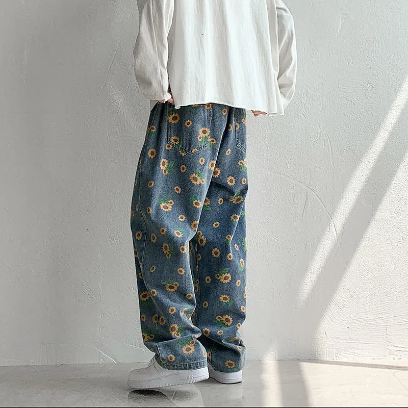 Jinquedai  Hip Hop Men's Graphic Printed Jeans Woman Autumn Fashion Trousers Casual Oversize Korean Streetwear Male Pants