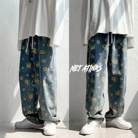 Jinquedai  Hip Hop Men's Graphic Printed Jeans Woman Autumn Fashion Trousers Casual Oversize Korean Streetwear Male Pants