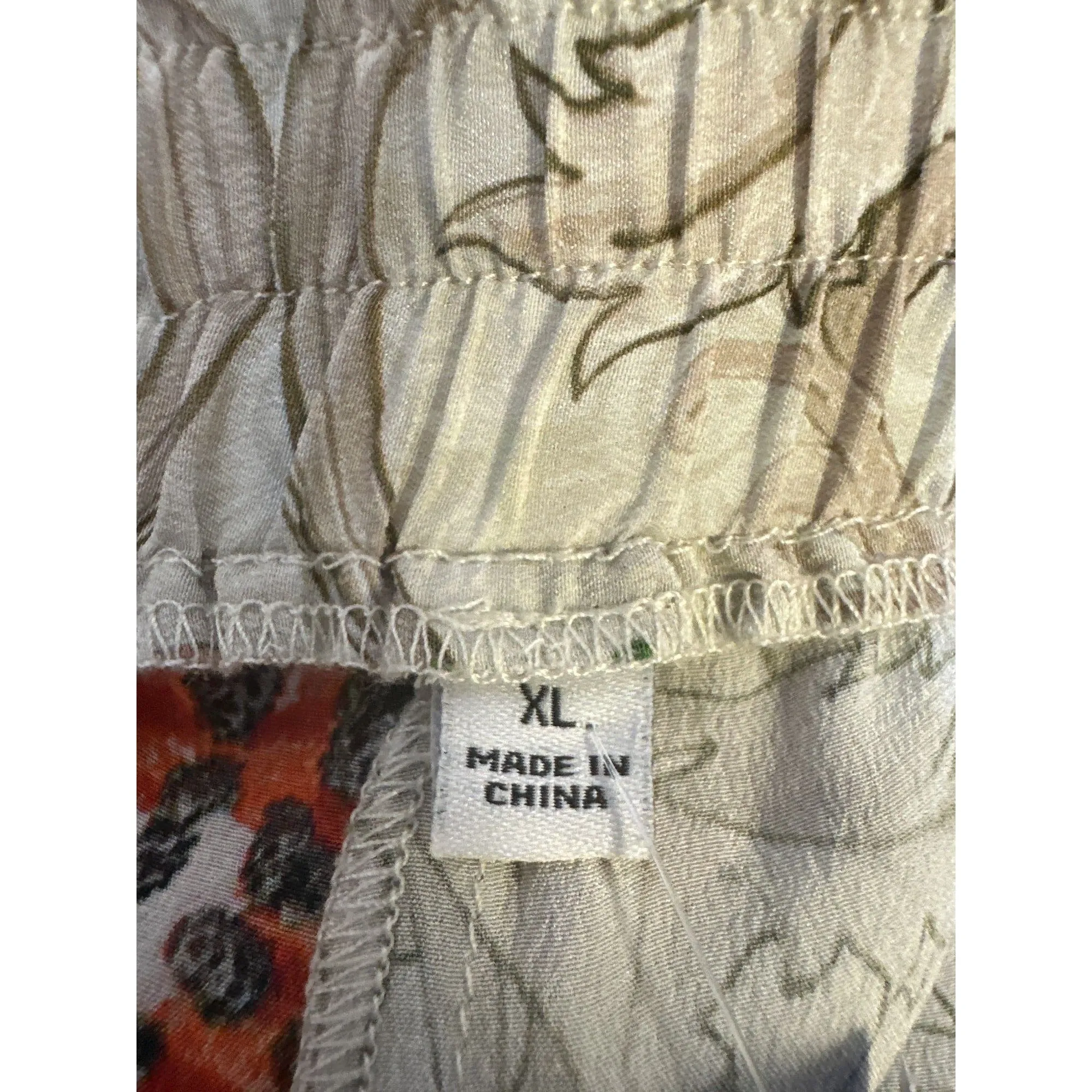Johnny Was Beige & Multi-colored Print Silk Wide-Leg Pants Size XL