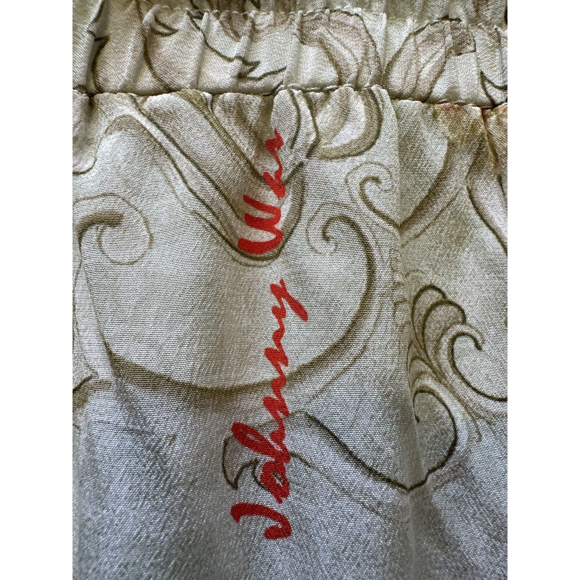 Johnny Was Beige & Multi-colored Print Silk Wide-Leg Pants Size XL
