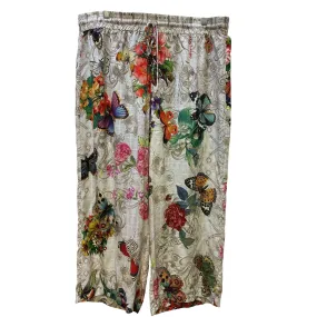 Johnny Was Beige & Multi-colored Print Silk Wide-Leg Pants Size XL