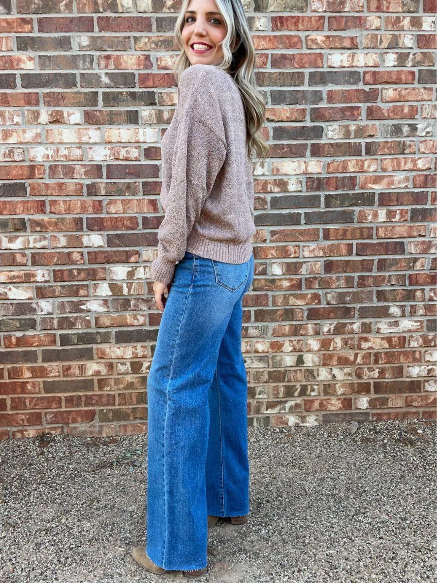 Just Add Shimmer Metallic Mauve Knit Sweater