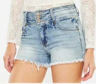 KanCan High Waist Triple Waistband Denim Shorts