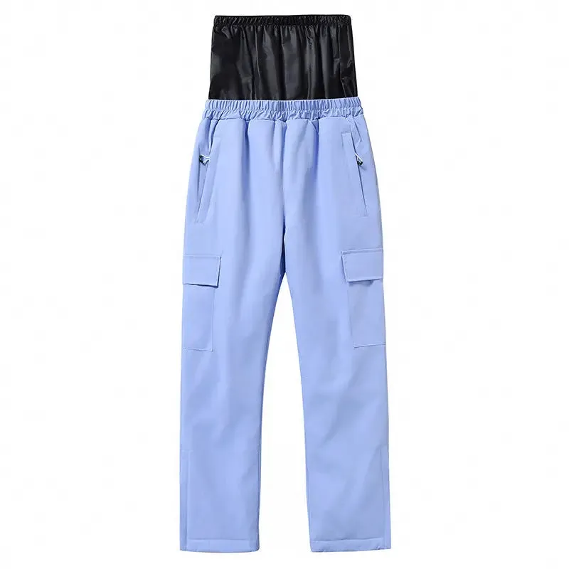 Kids High Waist Snowboard Pants Cargo Pockets Ski Pants