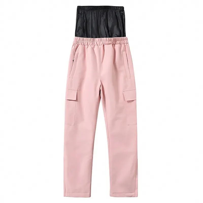Kids High Waist Snowboard Pants Cargo Pockets Ski Pants
