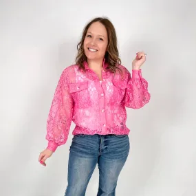 Lace Cascade Shacket Blouse in Pink