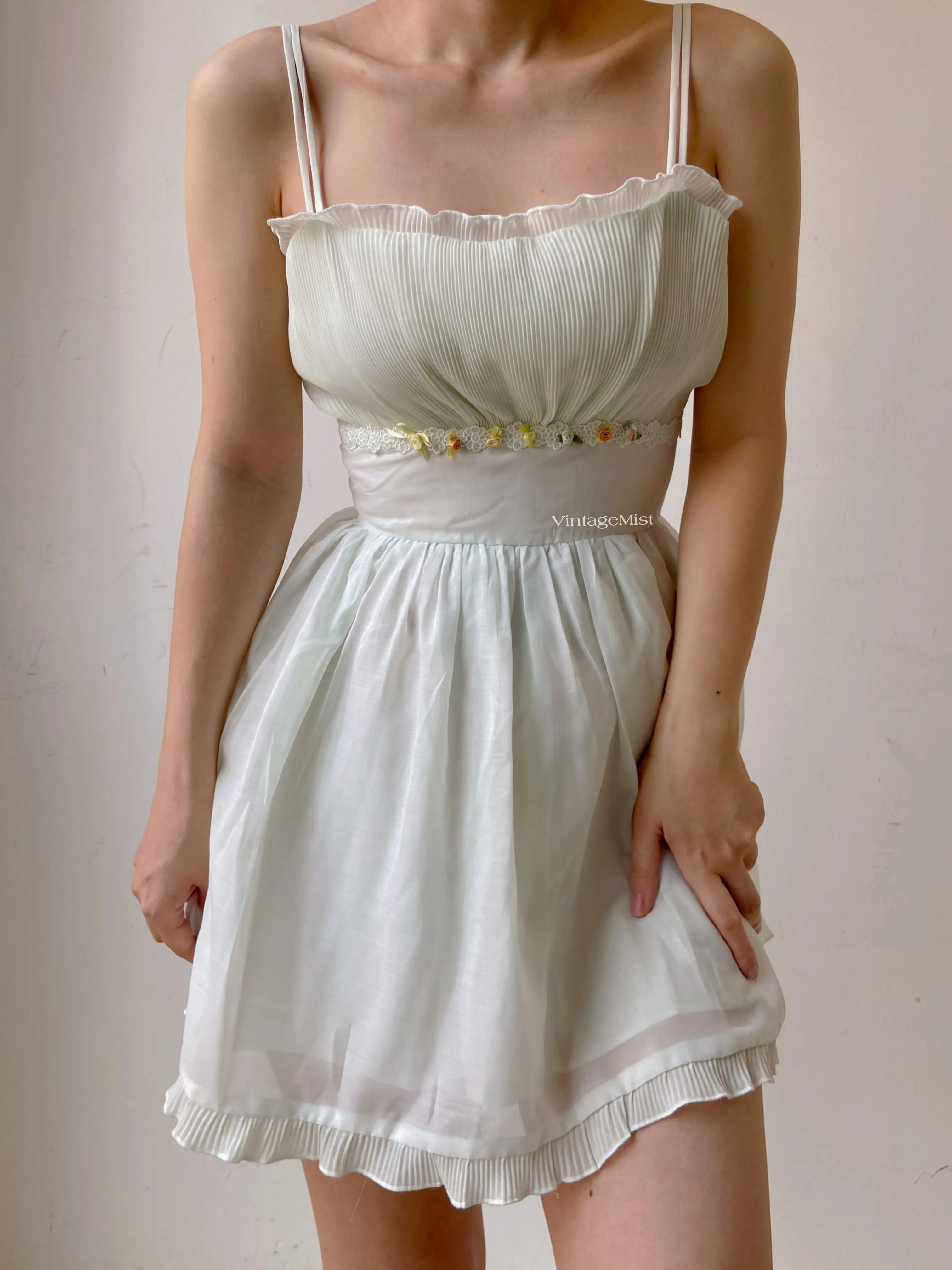 Lace Ruched Cami Mini Skirt Dress
