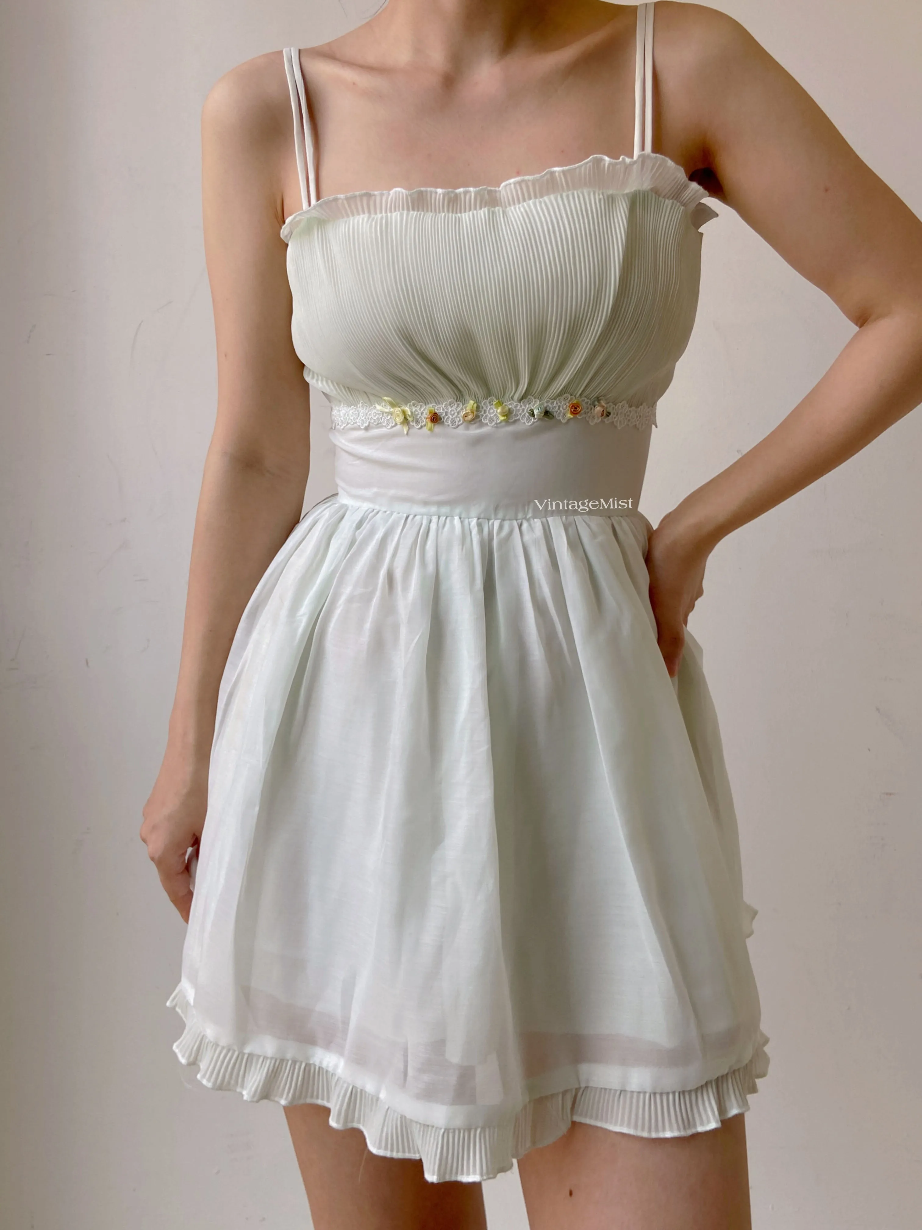 Lace Ruched Cami Mini Skirt Dress