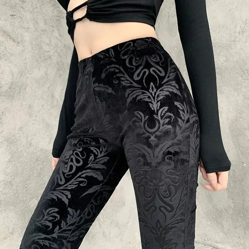 Lady's Retro Gothic Pants With High Waist / Women's Vintage Flared Pants