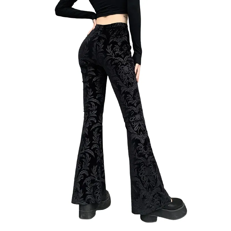 Lady's Retro Gothic Pants With High Waist / Women's Vintage Flared Pants