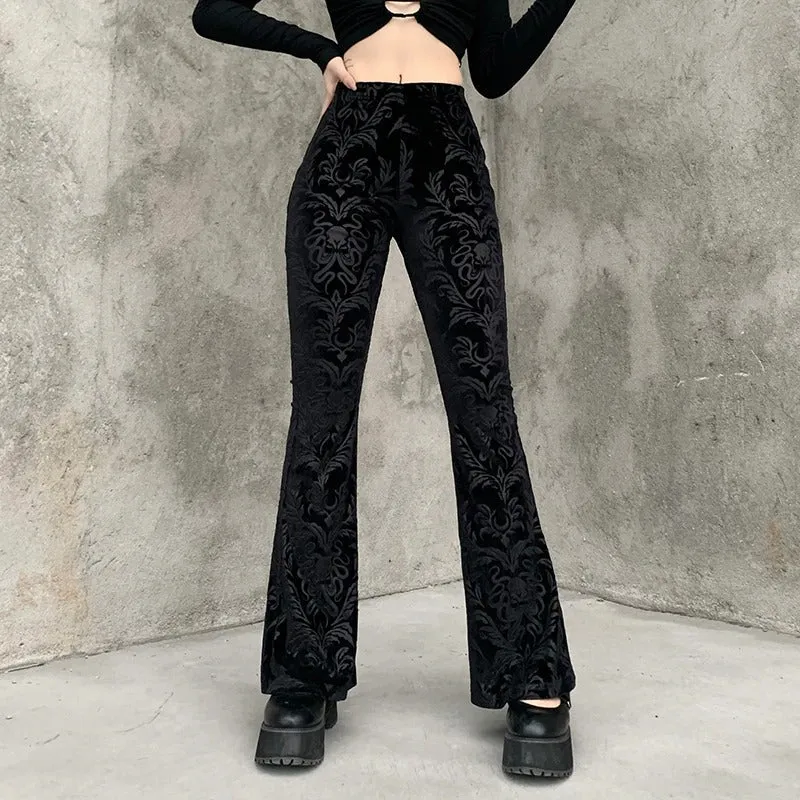 Lady's Retro Gothic Pants With High Waist / Women's Vintage Flared Pants