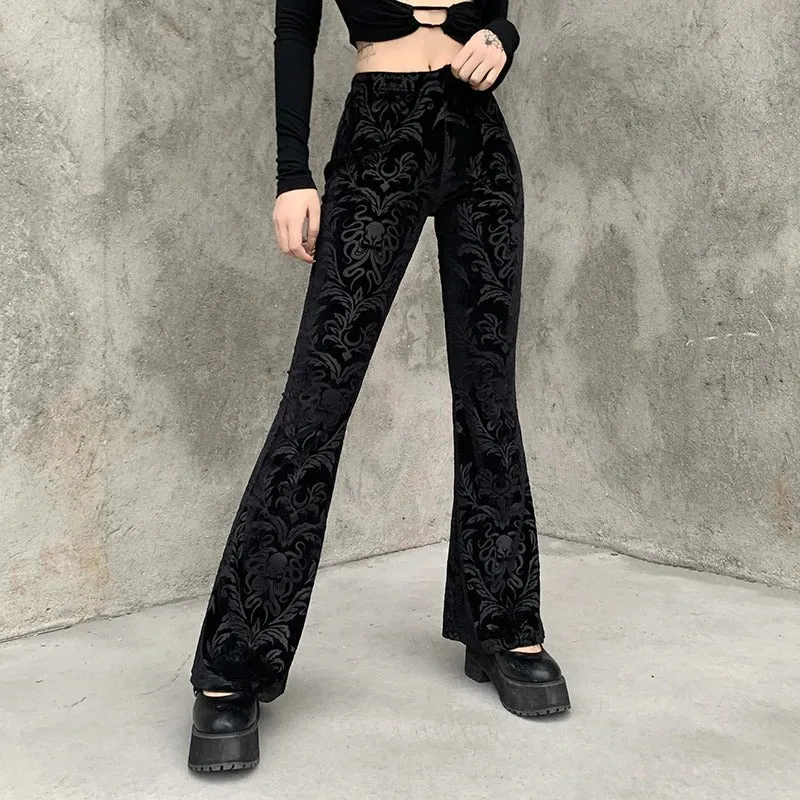 Lady's Retro Gothic Pants With High Waist / Women's Vintage Flared Pants