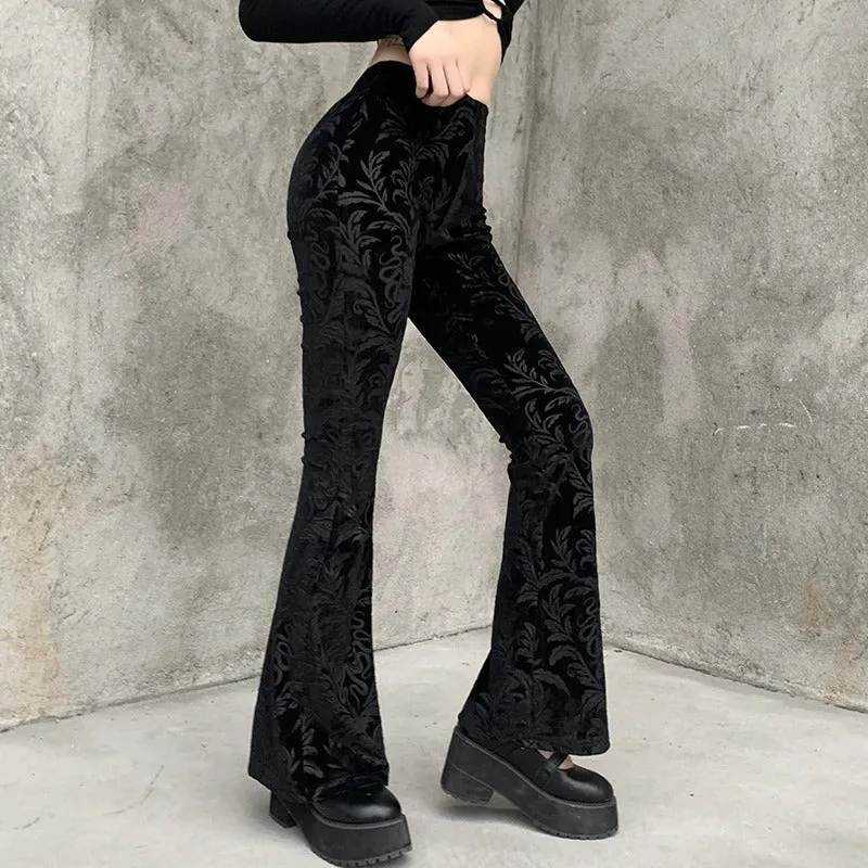Lady's Retro Gothic Pants With High Waist / Women's Vintage Flared Pants