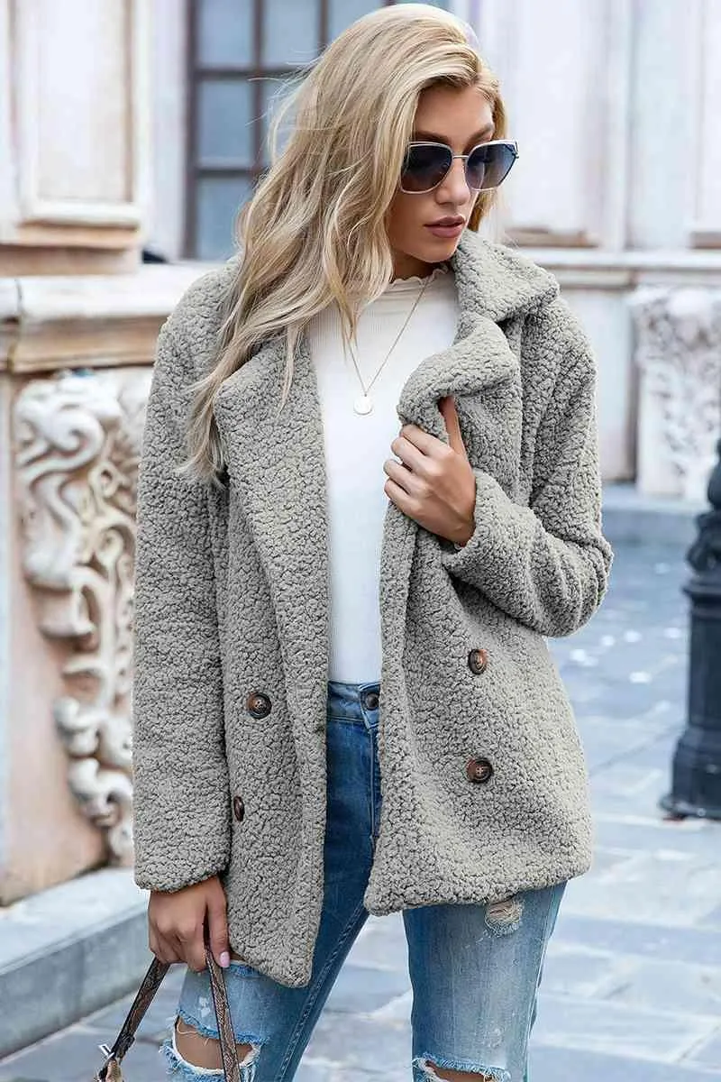 Lapel Collar Double-Breasted Sherpa Jacket