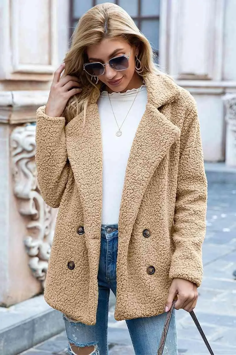 Lapel Collar Double-Breasted Sherpa Jacket