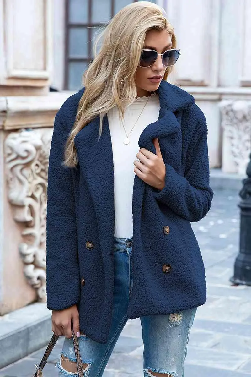 Lapel Collar Double-Breasted Sherpa Jacket