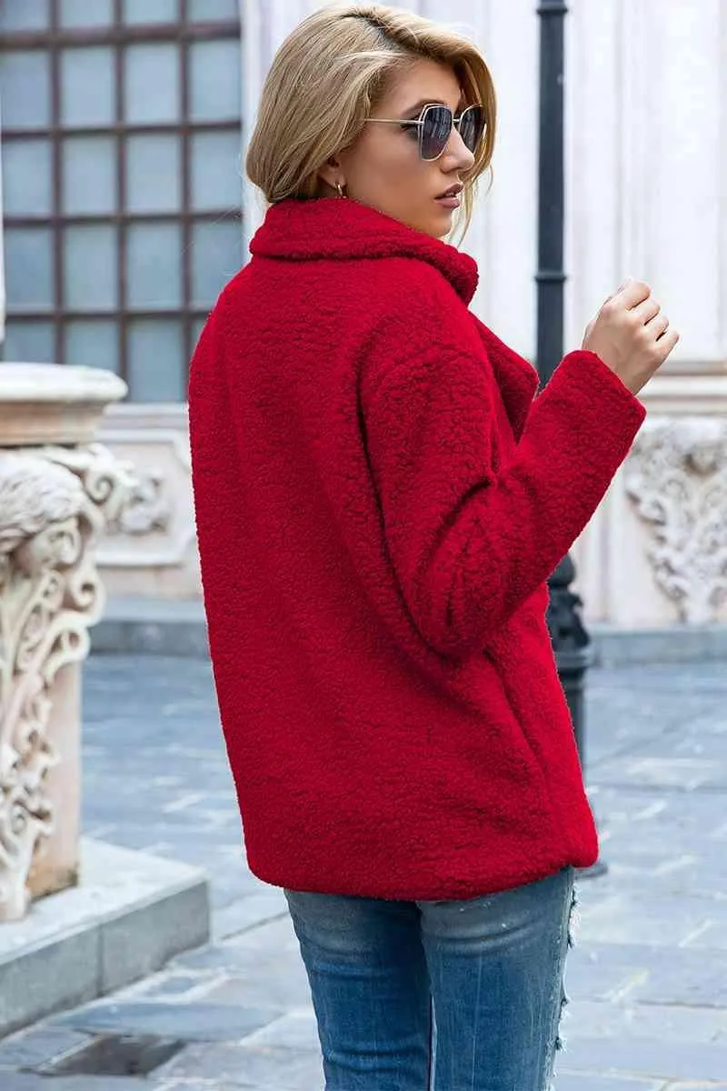 Lapel Collar Double-Breasted Sherpa Jacket