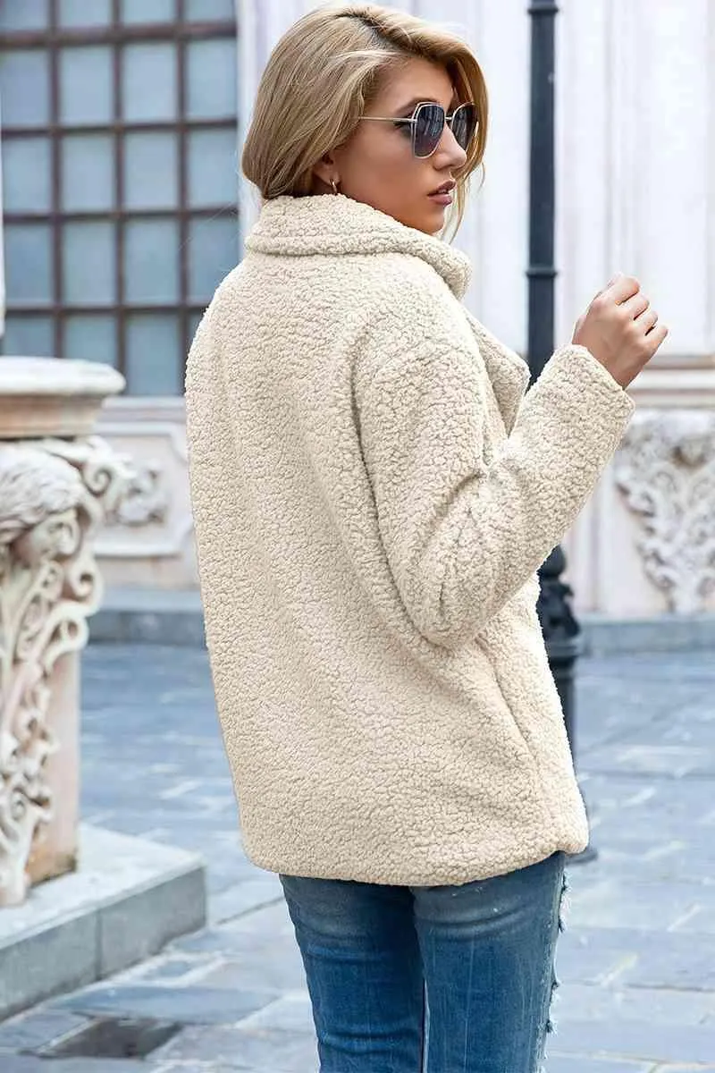Lapel Collar Double-Breasted Sherpa Jacket