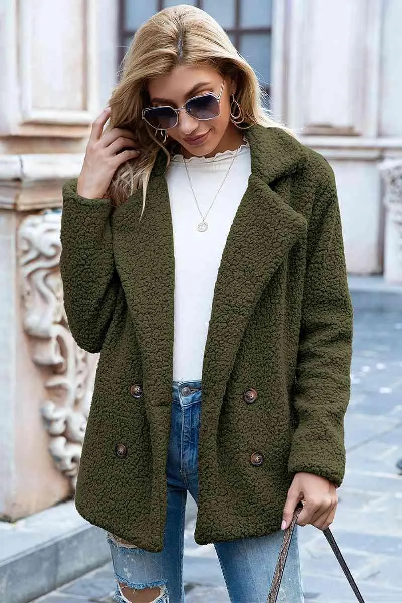 Lapel Collar Double-Breasted Sherpa Jacket