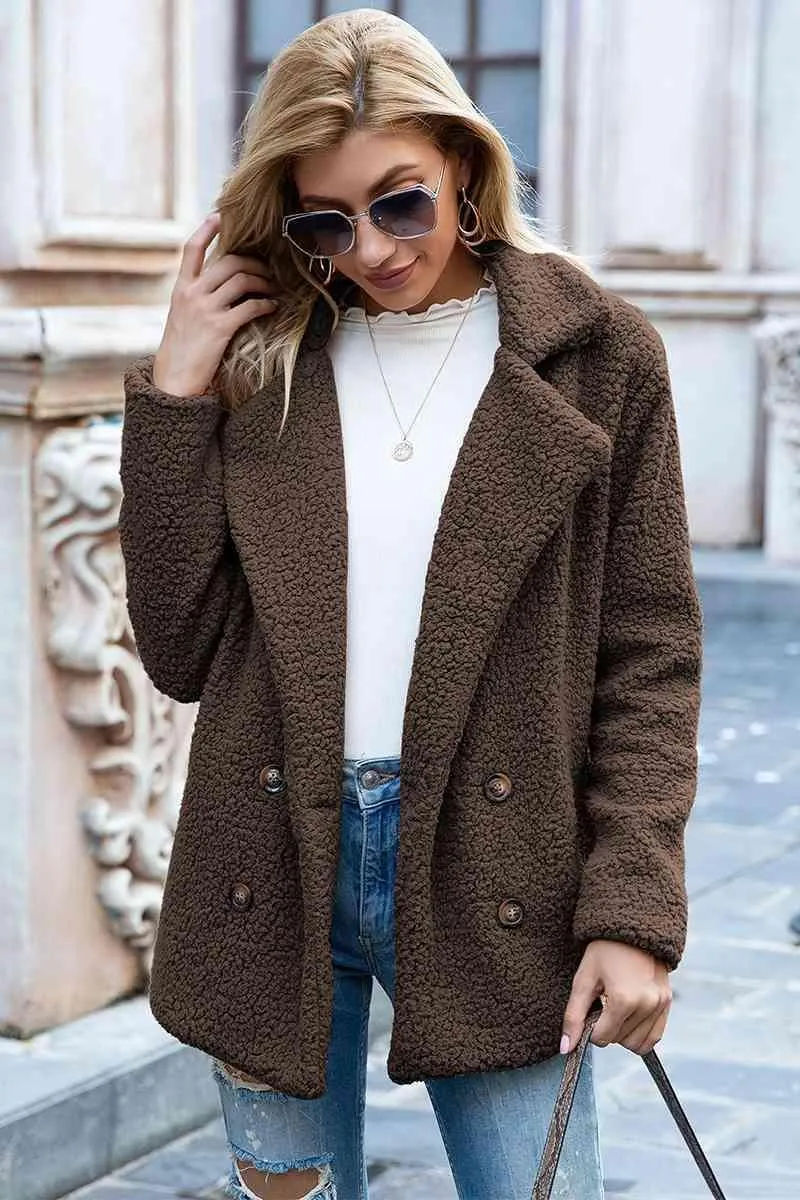 Lapel Collar Double-Breasted Sherpa Jacket