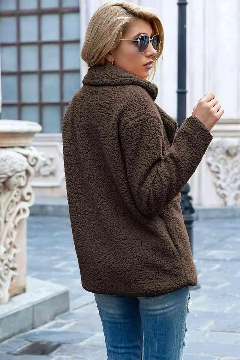 Lapel Collar Double-Breasted Sherpa Jacket
