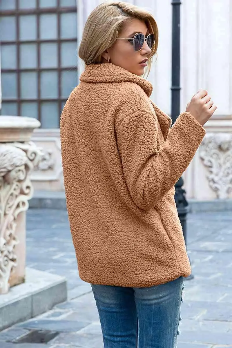 Lapel Collar Double-Breasted Sherpa Jacket