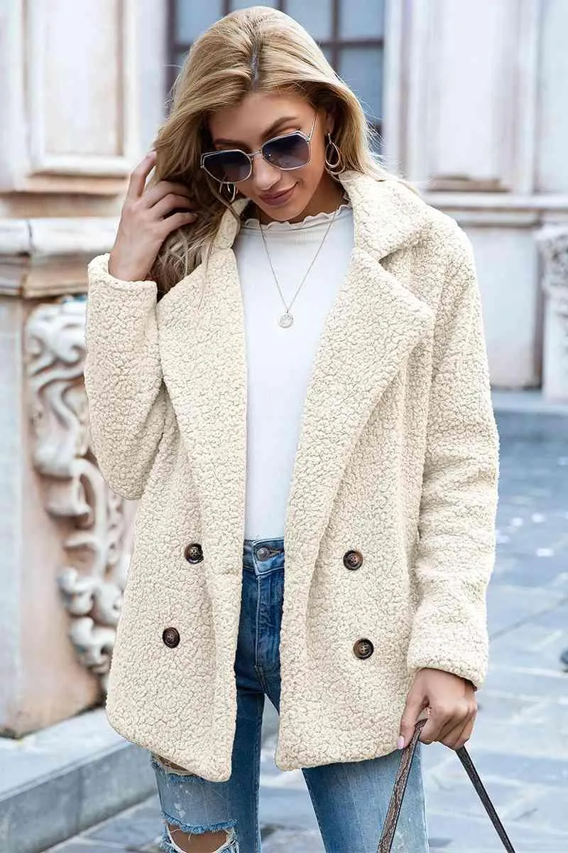 Lapel Collar Double-Breasted Sherpa Jacket