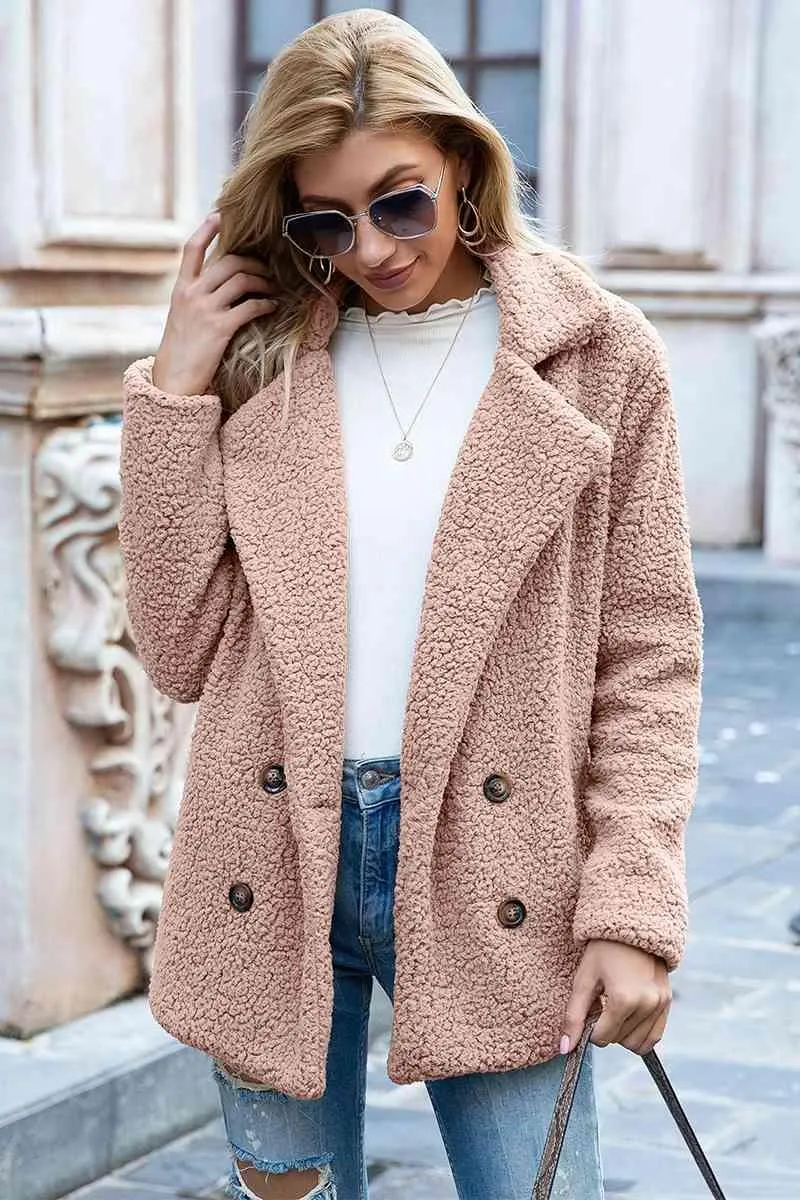 Lapel Collar Double-Breasted Sherpa Jacket