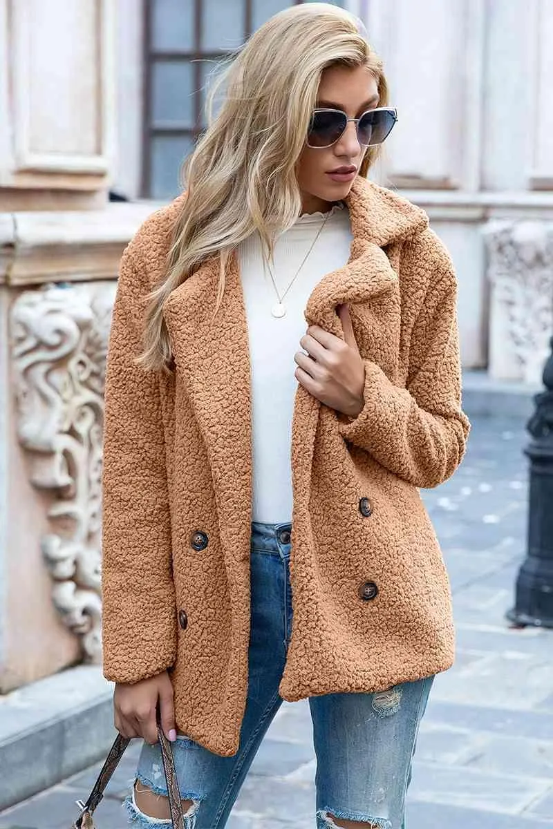 Lapel Collar Double-Breasted Sherpa Jacket