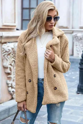 Lapel Collar Double-Breasted Sherpa Jacket