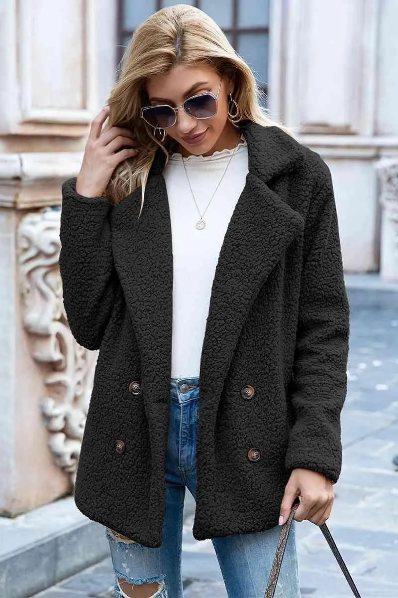 Lapel Collar Double-Breasted Sherpa Jacket