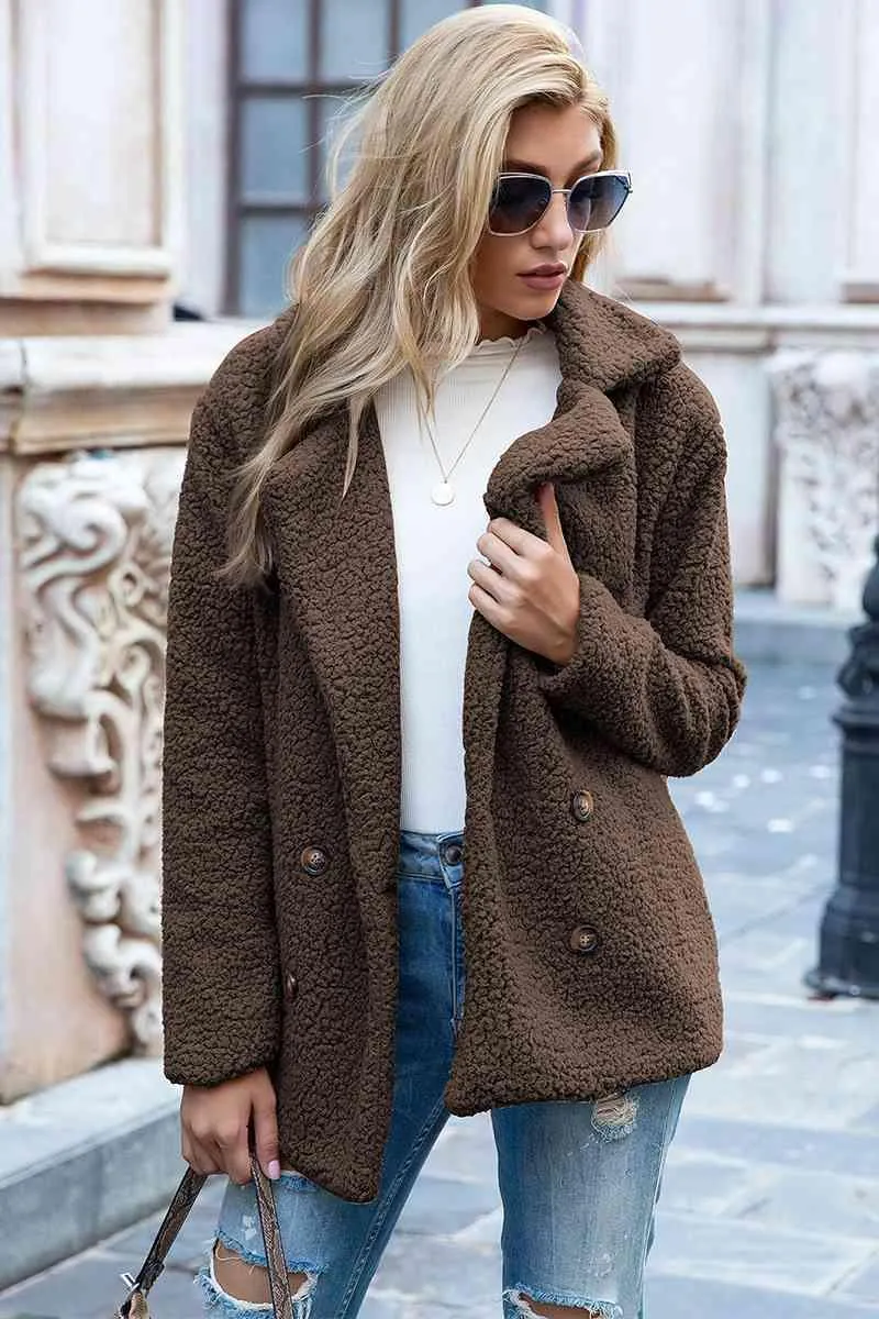 Lapel Collar Double-Breasted Sherpa Jacket