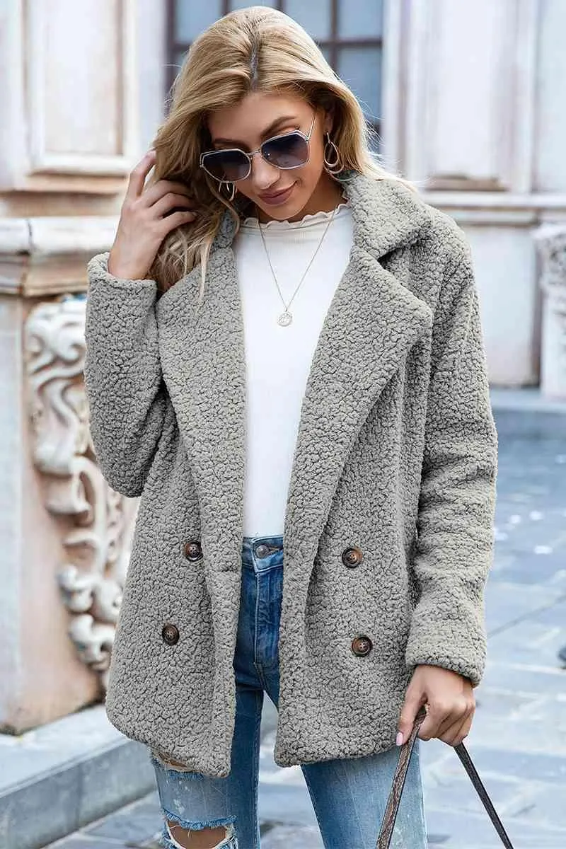 Lapel Collar Double-Breasted Sherpa Jacket