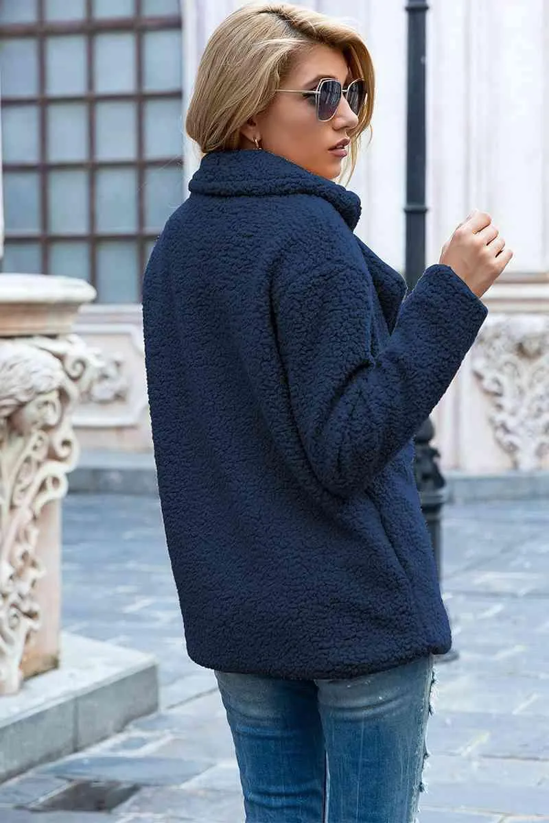 Lapel Collar Double-Breasted Sherpa Jacket