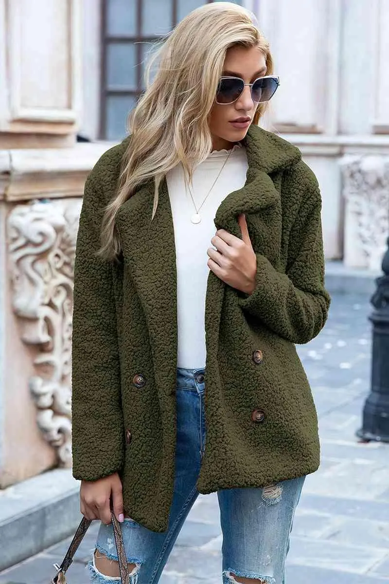 Lapel Collar Double-Breasted Sherpa Jacket