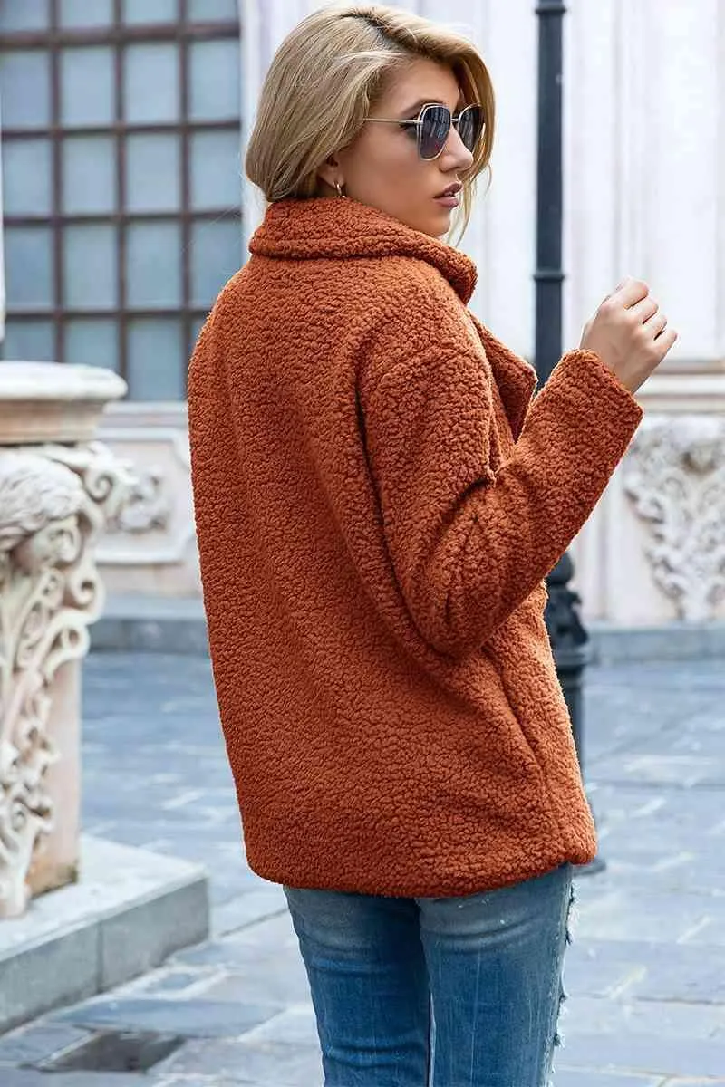 Lapel Collar Double-Breasted Sherpa Jacket