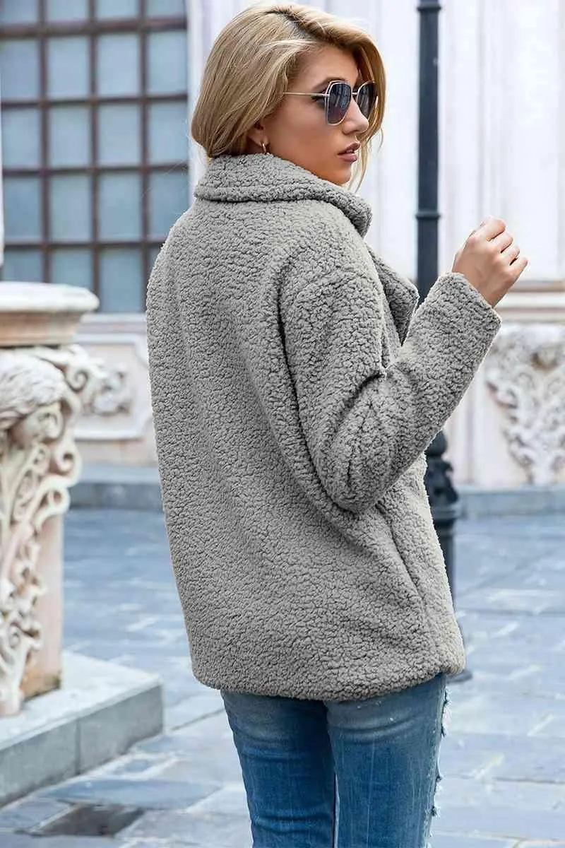 Lapel Collar Double-Breasted Sherpa Jacket