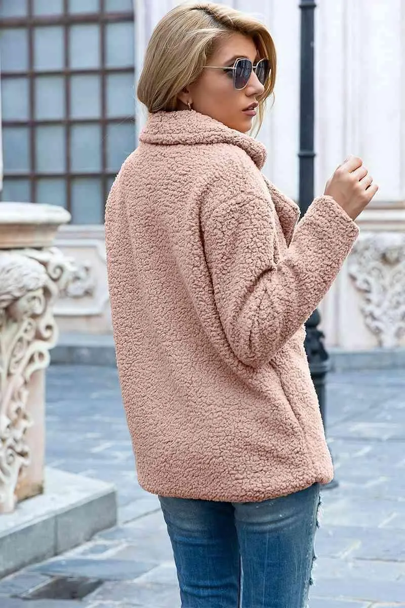 Lapel Collar Double-Breasted Sherpa Jacket