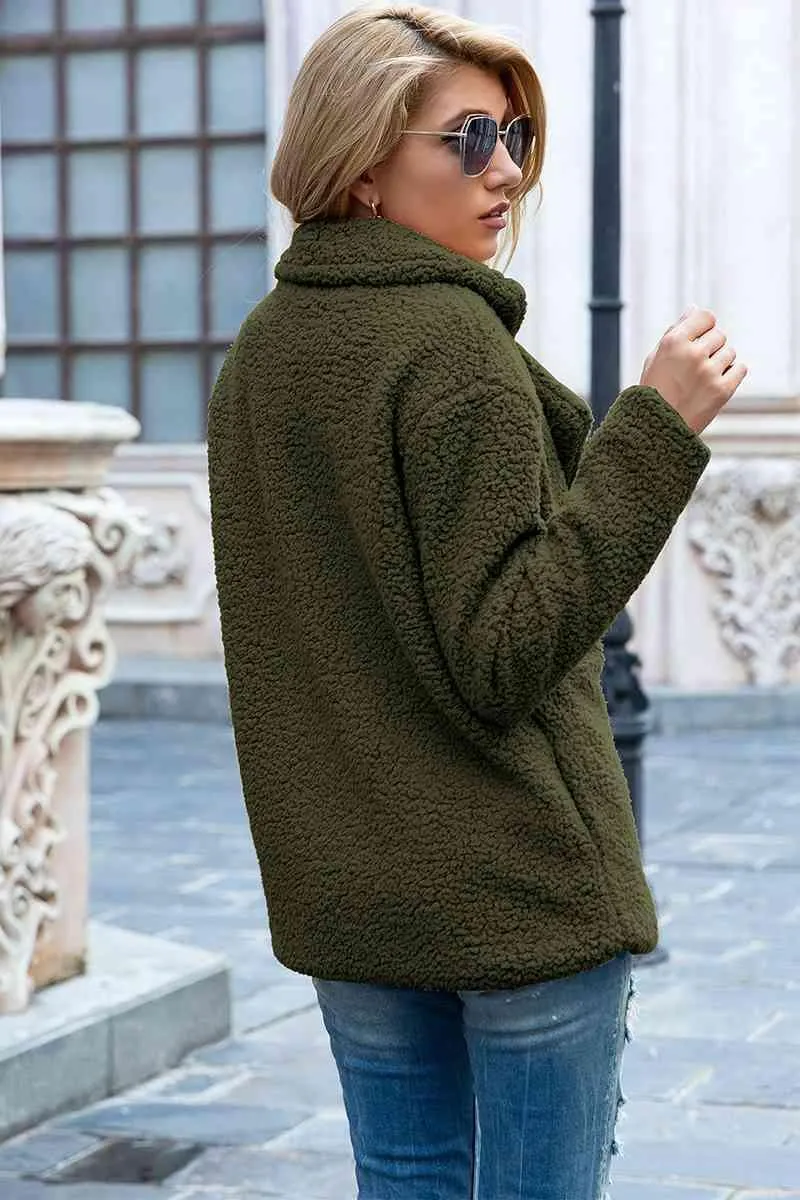 Lapel Collar Double-Breasted Sherpa Jacket