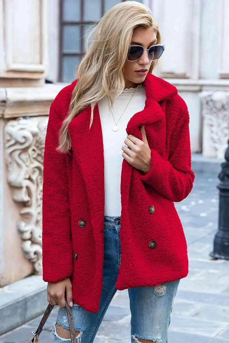 Lapel Collar Double-Breasted Sherpa Jacket