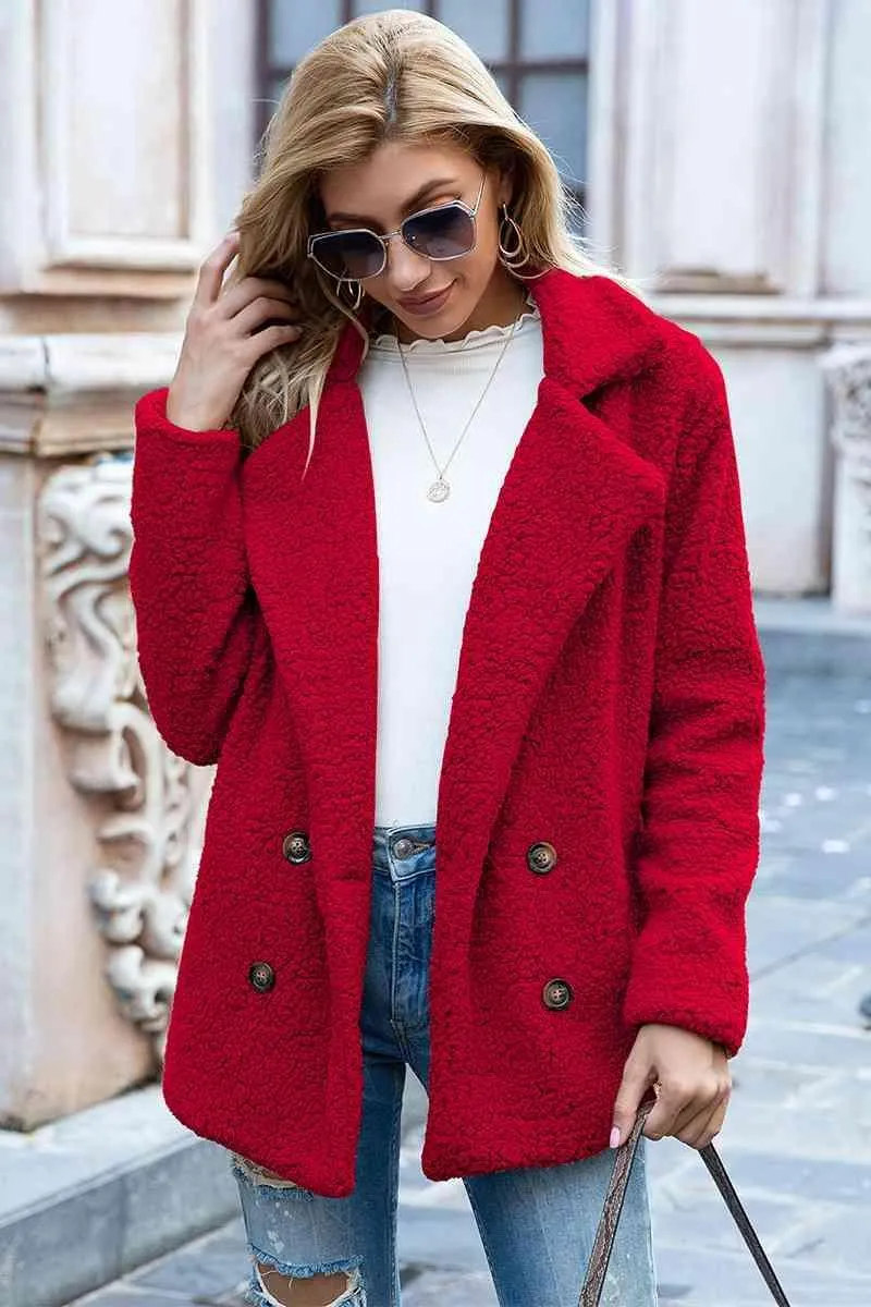 Lapel Collar Double-Breasted Sherpa Jacket