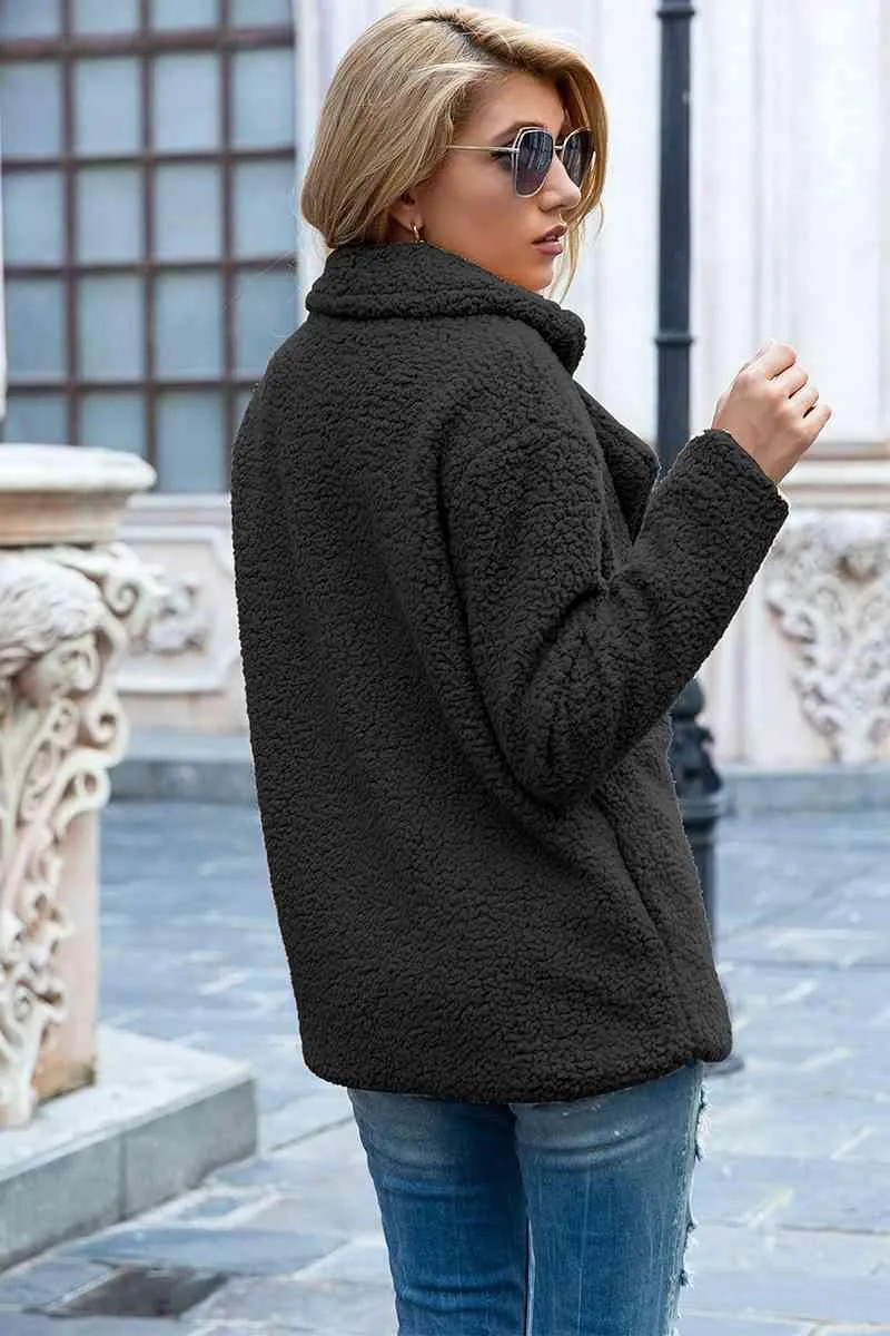 Lapel Collar Double-Breasted Sherpa Jacket