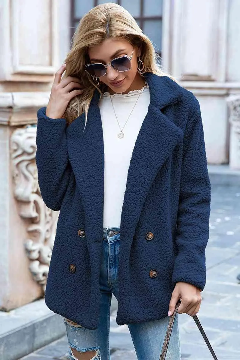 Lapel Collar Double-Breasted Sherpa Jacket